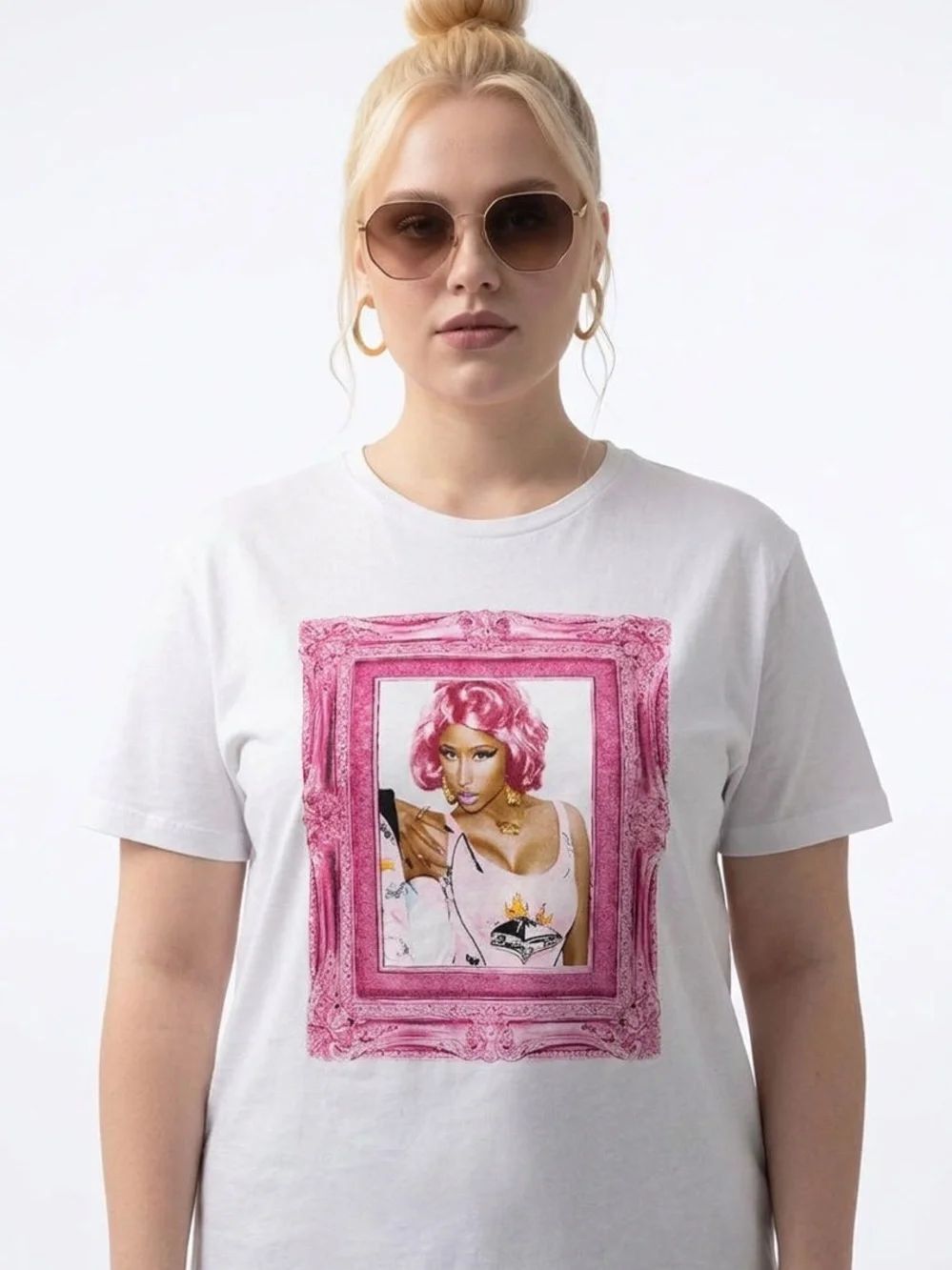 NICKI MINAJ | White Graphic Tee with Pink Framed Portrait Unisex Size X-Small